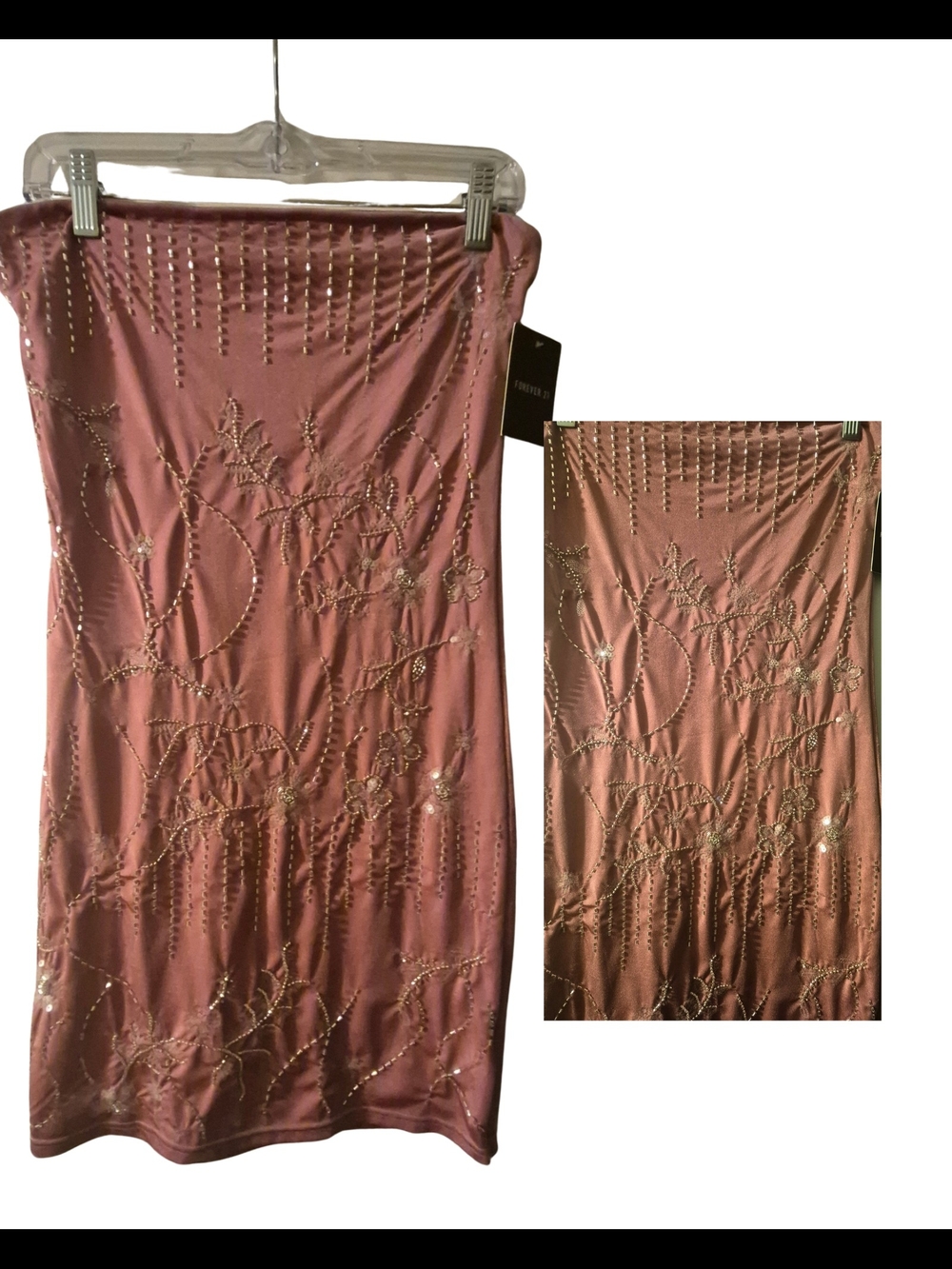 Rose Gold Strapless Midi Dress With Gorgeous Bead Work